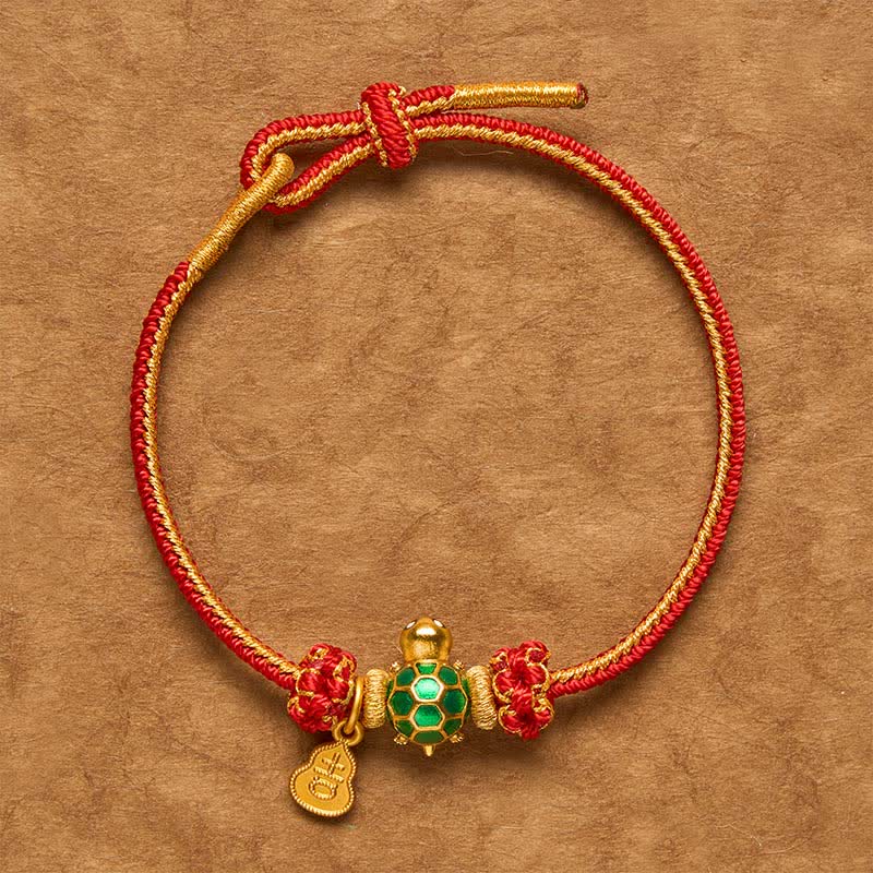 Buddha Stones Pulsera de la suerte con tortuga verde, calabaza de cobre y cordón rojo - Cordón rojo (circunferencia de la muñeca: 16-18 cm) - image 0