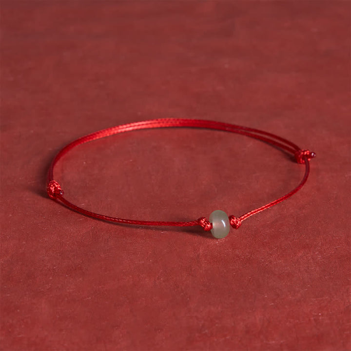 Buddha Stones Pulsera minimalista de protección de aventurina verde con hilo rojo trenzado - Cuenta de rueda (circunferencia de la muñeca: 6,3–7,1 pulgadas/16–18 cm) - Cuerda roja - image 0