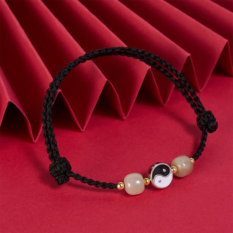 Buddha Stones Pulsera de equilibrio de aleación Yin Yang Hetian con cuentas de jade y cordón rojo - image 13