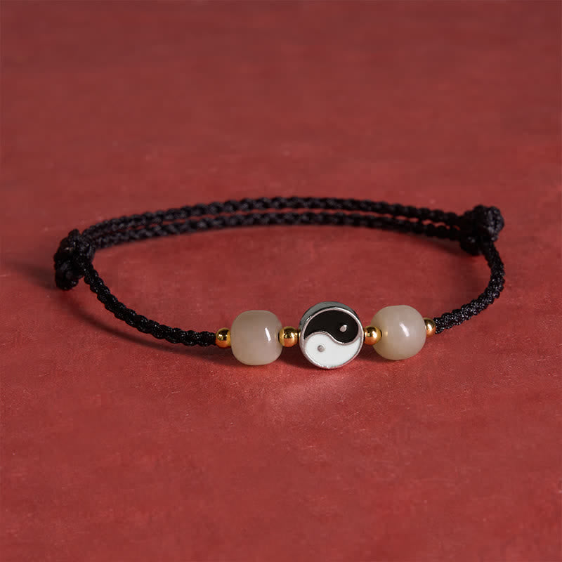 Buddha Stones Pulsera de equilibrio de aleación Yin Yang Hetian con cuentas de jade y cordón rojo - image 15
