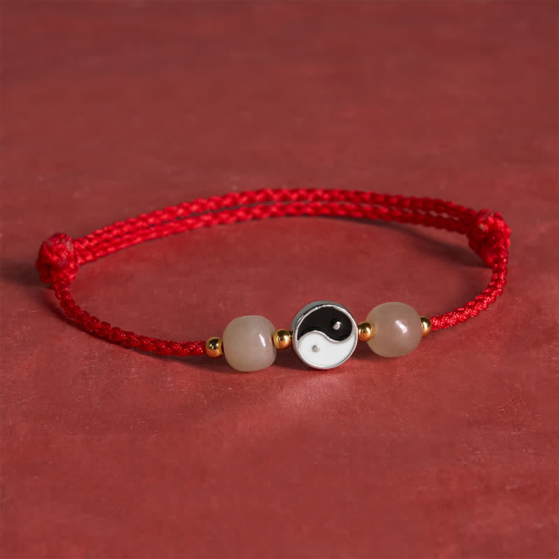 Buddha Stones Pulsera de equilibrio de aleación Yin Yang Hetian con cuentas de jade y cordón rojo - image 4