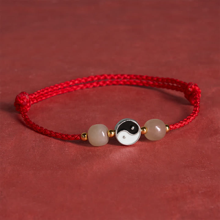 Buddha Stones Pulsera de equilibrio de aleación Yin Yang Hetian con cuentas de jade y cordón rojo - image 4