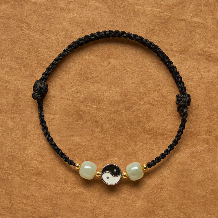 Buddha Stones Pulsera de equilibrio de aleación Yin Yang Hetian con cuentas de jade y cordón rojo - Cuerda negra - 6,3-7,1 pulgadas (16-18 cm) - image 11