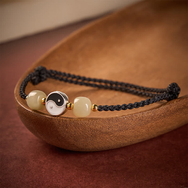 Buddha Stones Pulsera de equilibrio de aleación Yin Yang Hetian con cuentas de jade y cordón rojo - image 12