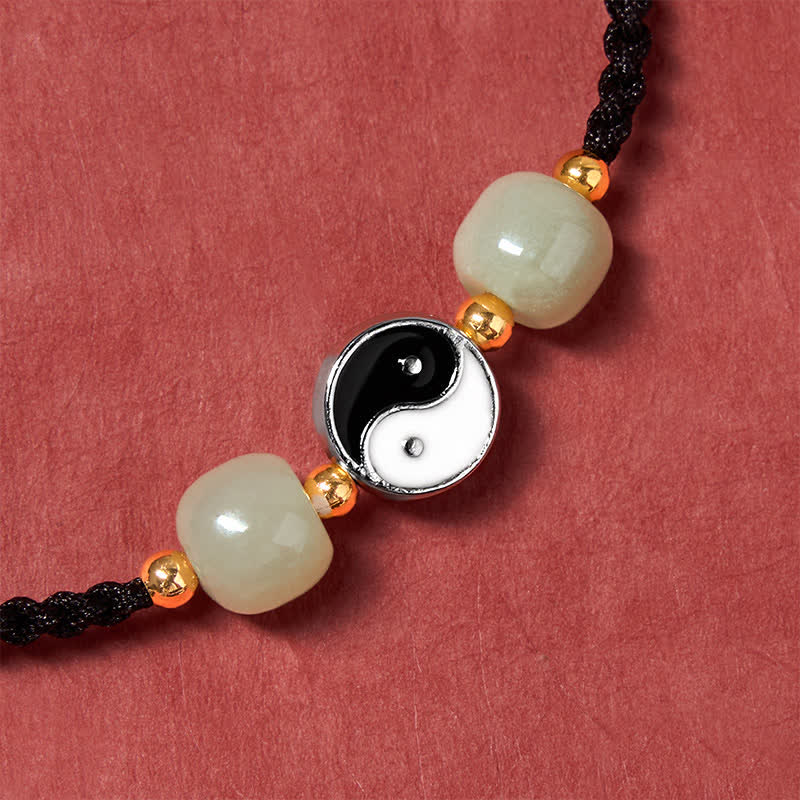 Buddha Stones Pulsera de equilibrio de aleación Yin Yang Hetian con cuentas de jade y cordón rojo - image 16