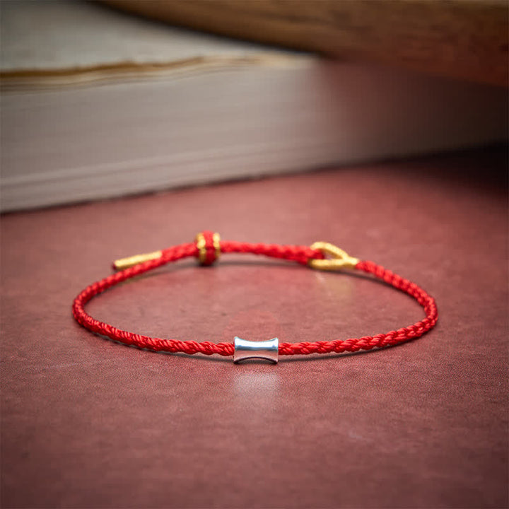 Buddha Stones Pulsera de plata de ley 925 con hilo negro y rojo y diseño de bambú - image 2
