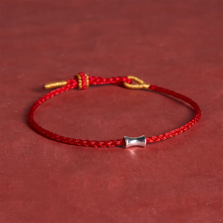 Buddha Stones Pulsera de plata de ley 925 con hilo negro y rojo y diseño de bambú - image 3