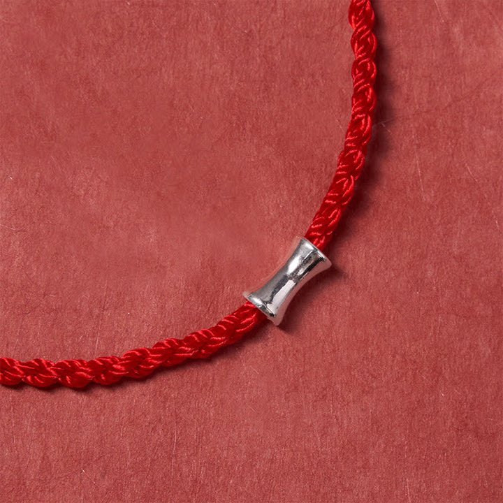 Buddha Stones Pulsera de plata de ley 925 con hilo negro y rojo y diseño de bambú - image 4
