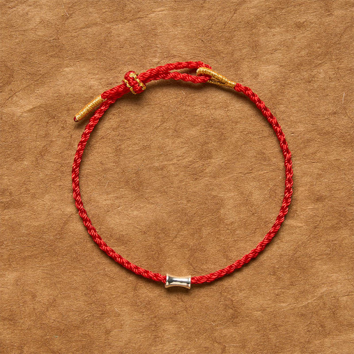 Buddha Stones Pulsera de plata de ley 925 con hilo negro y rojo y diseño de bambú - image 1