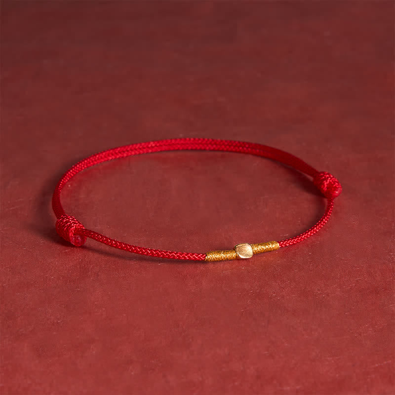 Buddha Stones Pulsera de cuerda trenzada protectora con cuentas doradas de plata de ley 925 - Rojo (Circunferencia de la muñeca: 16-18 cm) - image 0