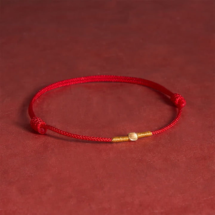 Buddha Stones Pulsera de cuerda trenzada protectora con cuentas doradas de plata de ley 925 - Rojo (Circunferencia de la muñeca: 16-18 cm) - image 0