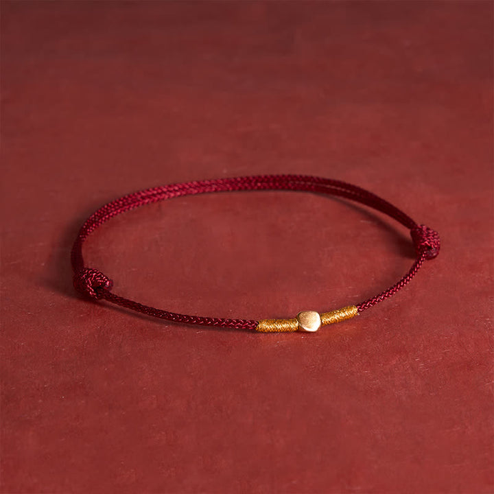 Buddha Stones Pulsera de cuerda trenzada protectora con cuentas doradas de plata de ley 925 - Rojo oscuro (circunferencia de la muñeca: 16-18 cm) - image 3