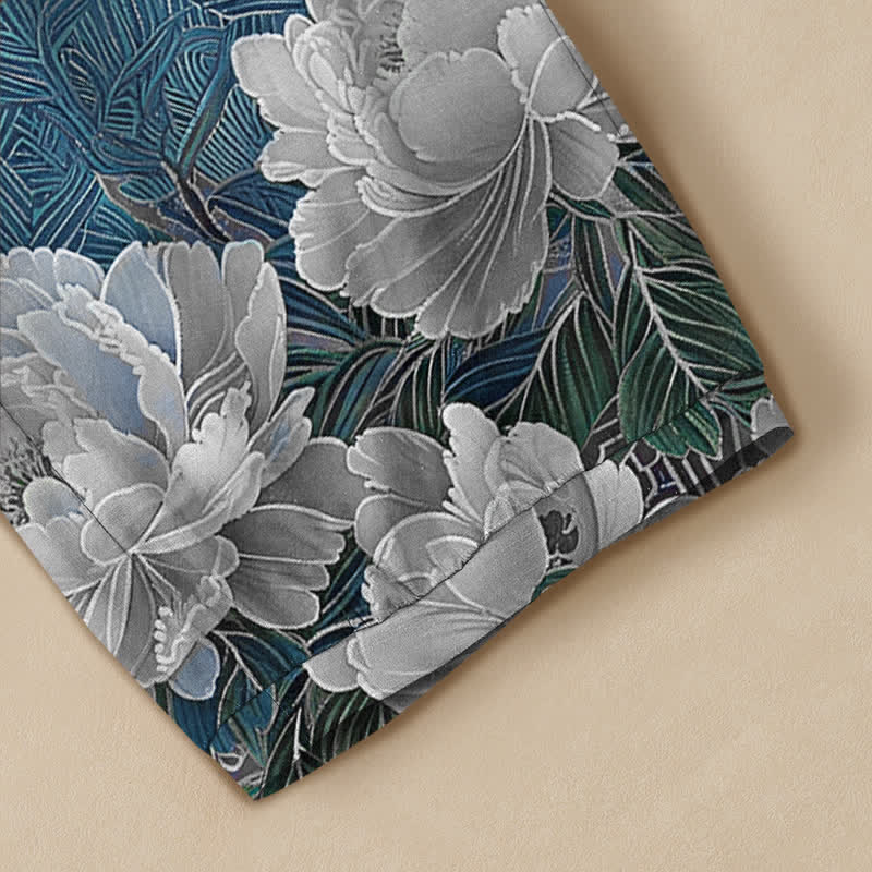 Buddha Stones Pantalones harem de algodón con estampado de grulla oriental y flores blancas, cintura elástica plisada y bolsillos para mujer. - image 5