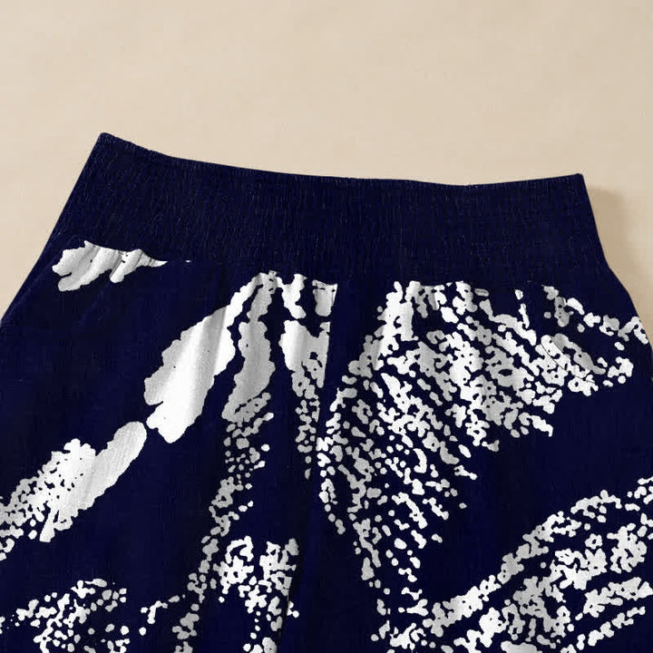 Buddha Stones Pantalones harem de algodón blanco con estampado floral de loto, cintura elástica plisada y bolsillos para mujer. - image 4