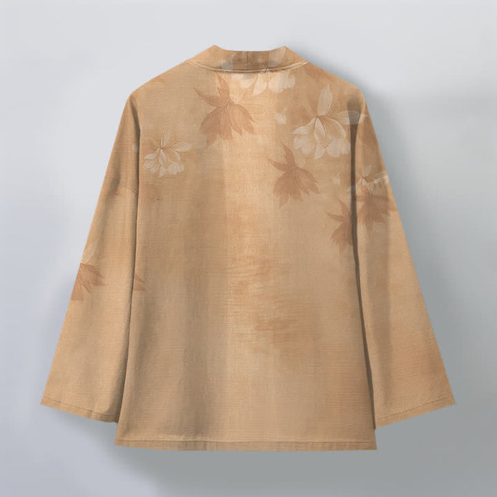 Buddha Stones Kimono de algodón con sutil estampado floral de hojas y frente abierto para hombre - image 2