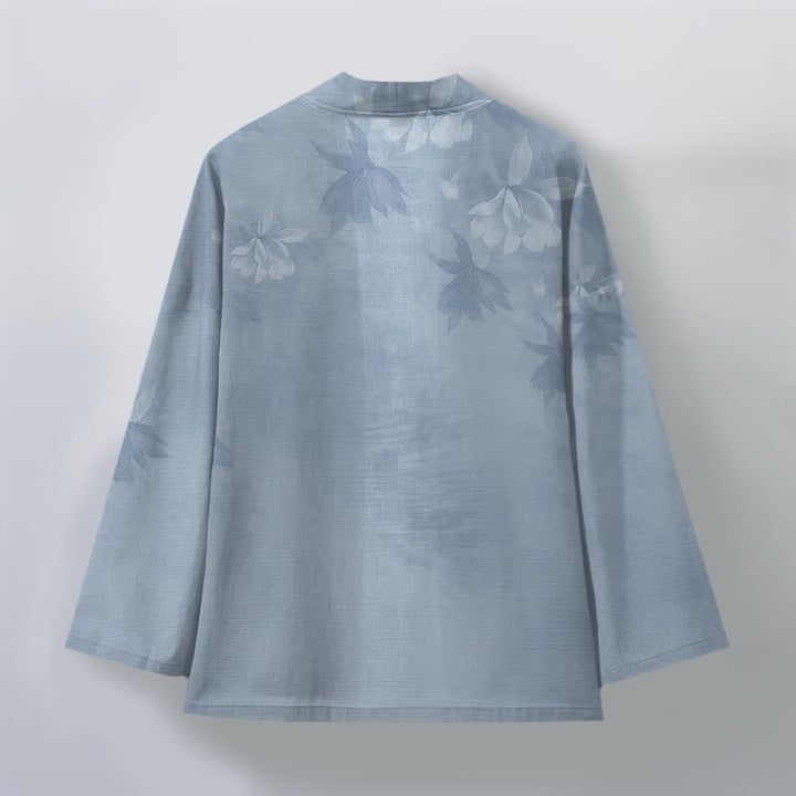 Buddha Stones Kimono de algodón con sutil estampado floral de hojas y frente abierto para hombre - image 8