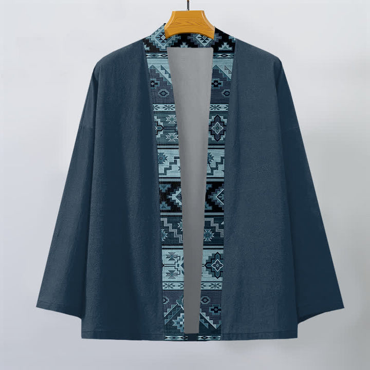 Buddha Stones Kimono de hombre de algodón con estampado geométrico tribal y frente abierto - image 10
