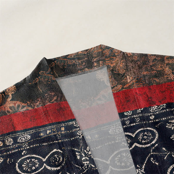 Buddha Stones Kimono de hombre con estampado geométrico tribal de patchwork y frente abierto, de algodón. - image 3