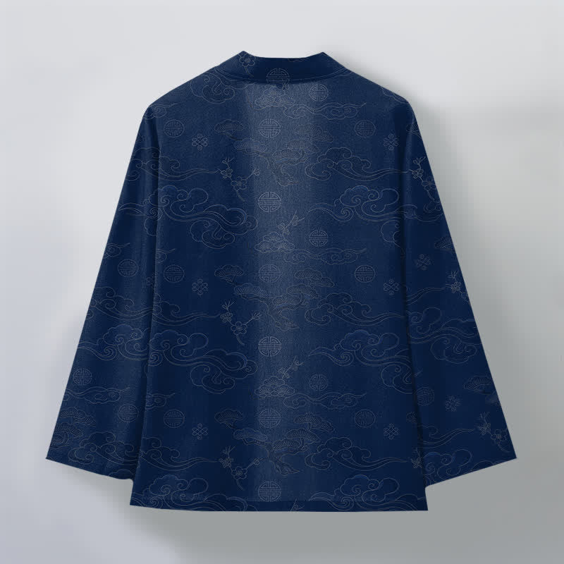 Buddha Stones Kimono de algodón con estampado de nubes auspiciosas y frente abierto para hombre - image 2