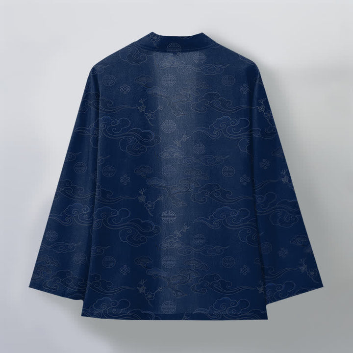 Buddha Stones Kimono de algodón con estampado de nubes auspiciosas y frente abierto para hombre - image 2