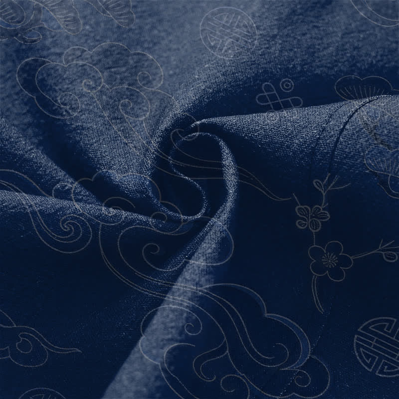 Buddha Stones Kimono de algodón con estampado de nubes auspiciosas y frente abierto para hombre - image 5