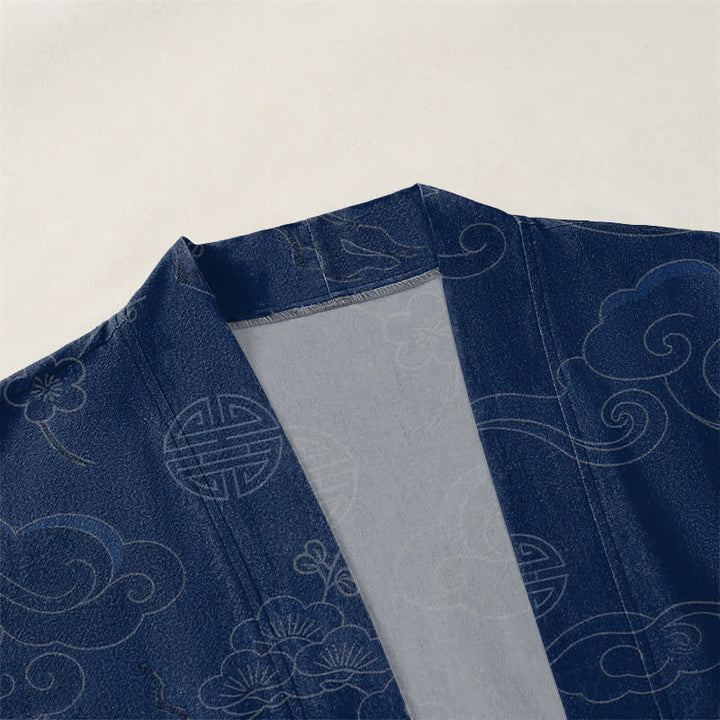 Buddha Stones Kimono de algodón con estampado de nubes auspiciosas y frente abierto para hombre - image 3