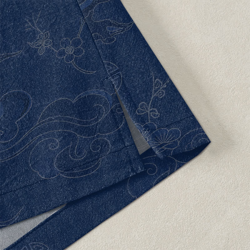 Buddha Stones Kimono de algodón con estampado de nubes auspiciosas y frente abierto para hombre - image 4