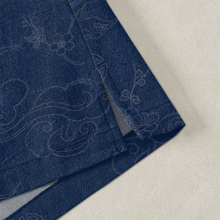 Buddha Stones Kimono de algodón con estampado de nubes auspiciosas y frente abierto para hombre - image 4