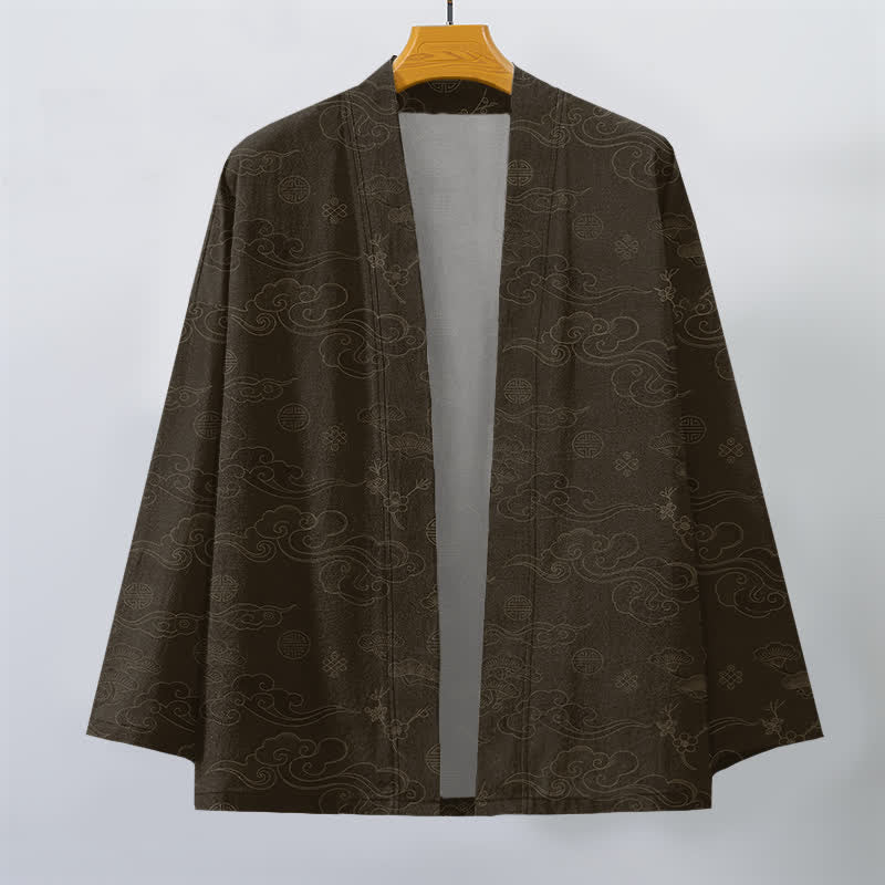 Buddha Stones Kimono de algodón con estampado de nubes auspiciosas y frente abierto para hombre - image 7