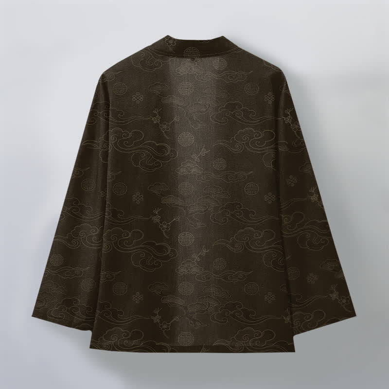 Buddha Stones Kimono de algodón con estampado de nubes auspiciosas y frente abierto para hombre - image 8