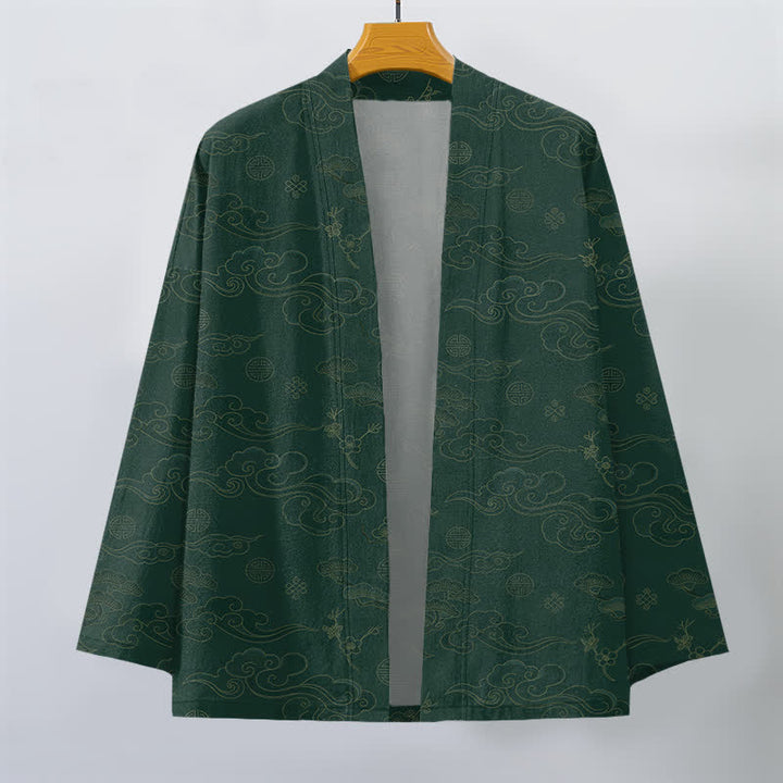Buddha Stones Kimono de algodón con estampado de nubes auspiciosas y frente abierto para hombre - image 10