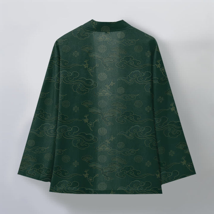 Buddha Stones Kimono de algodón con estampado de nubes auspiciosas y frente abierto para hombre - image 11