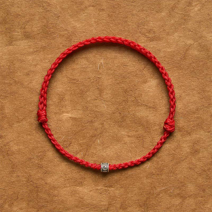 Buddha Stones Pulsera tobillera de protección Yin Yang de plata de ley 925 con hilo negro y rojo - image 1