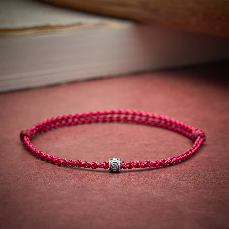 Buddha Stones Pulsera tobillera de protección Yin Yang de plata de ley 925 con hilo negro y rojo - image 12