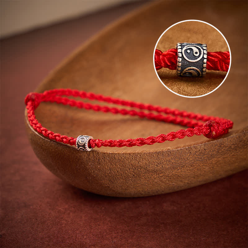 Buddha Stones Pulsera tobillera de protección Yin Yang de plata de ley 925 con hilo negro y rojo - Cuerda roja - Circunferencia de la tobillera: 6,3–10,2 pulgadas (16–26 cm) - image 0