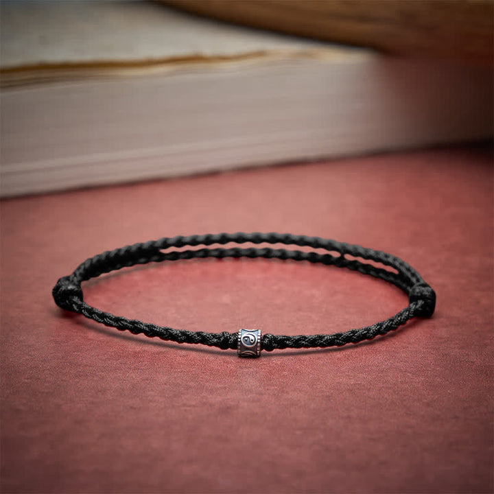 Buddha Stones Pulsera tobillera de protección Yin Yang de plata de ley 925 con hilo negro y rojo - image 17