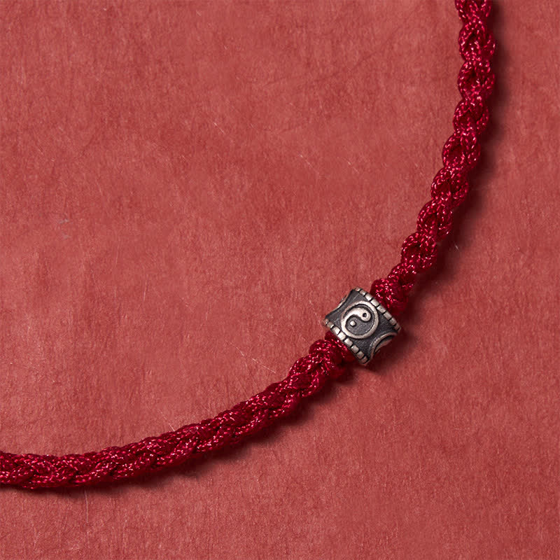 Buddha Stones Pulsera tobillera de protección Yin Yang de plata de ley 925 con hilo negro y rojo - image 14