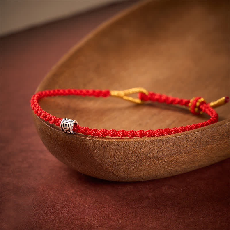 Buddha Stones Pulsera minimalista de plata de ley 925 con hilo negro y rojo y protección de monedas chinas. - Cuerda roja - 5,5–6,3 pulgadas (14–16 cm) - image 9