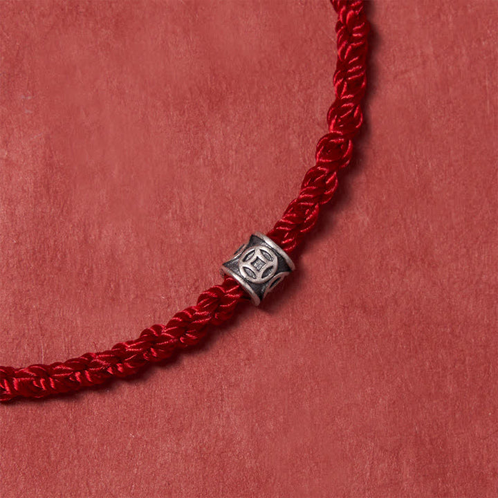 Buddha Stones Pulsera minimalista de plata de ley 925 con hilo negro y rojo y protección de monedas chinas. - image 4