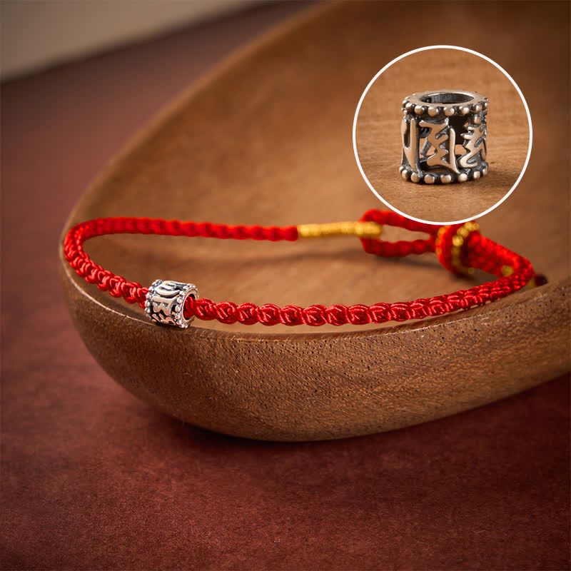 Buddha Stones Pulsera minimalista de plata de ley 925 con hilo negro y rojo, símbolo Om Mani Padme Hum, protección. - Cuerda roja - 5,5–6,3 pulgadas (14–16 cm) - image 0