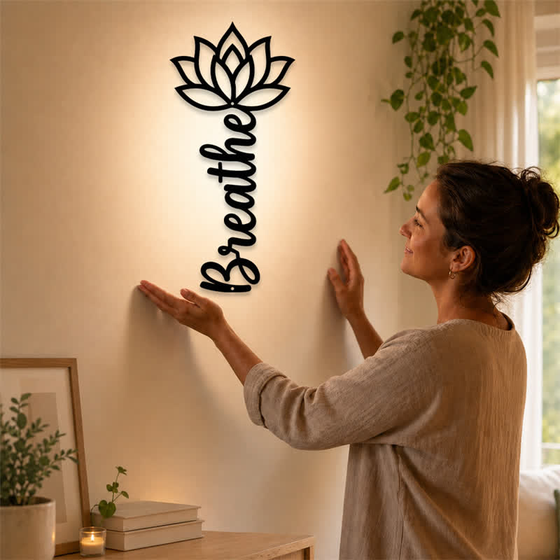 Buddha Stones Lotus Breathe New Beginnings (Respiración de Loto) - Arte de Pared Vertical en Hierro con Símbolos Significativos - image 1
