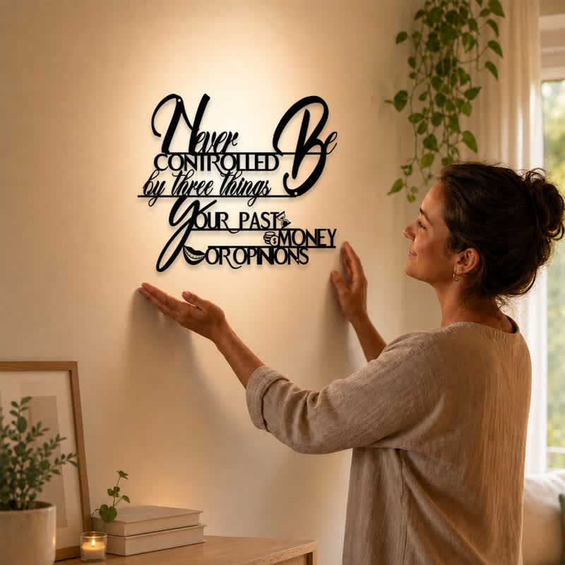 Buddha Stones Cuadro decorativo de pared con tipografía inspiradora en hierro negro mate y símbolos significativos. - image 1