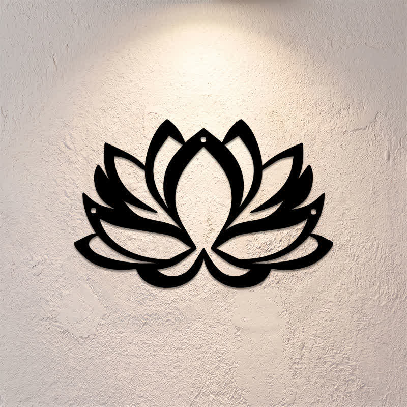 Buddha Stones Arte mural de loto de Black Metal, iluminación zen, hierro y metal, símbolos significativos. - image 0