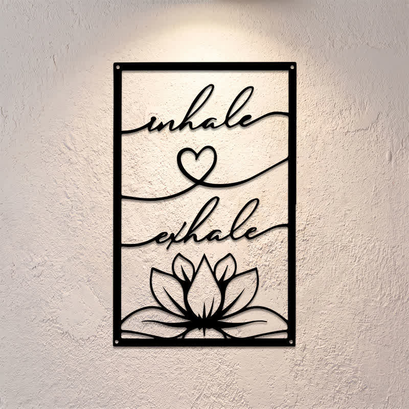 Buddha Stones Inhala Exhala Loto Zen Hierro Metal Símbolos Significativos Arte de Pared - image 0