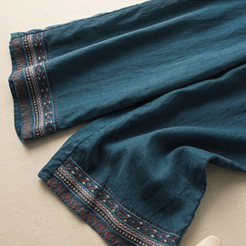Pantalones de mujer de pierna ancha con cordón ajustable y bolsillos, con bordado informal de Buddha Stones y estilo bohemio. - image 7