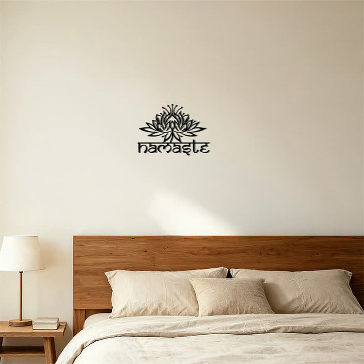 Buddha Stones Decoración de pared de metal y hierro con la inscripción Namaste Peace de Loto Negro - image 5