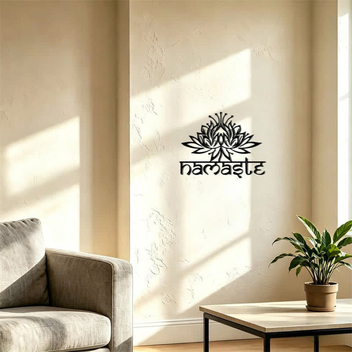 Buddha Stones Decoración de pared de metal y hierro con la inscripción Namaste Peace de Loto Negro - image 9