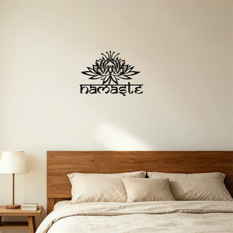 Buddha Stones Decoración de pared de metal y hierro con la inscripción Namaste Peace de Loto Negro - image 11