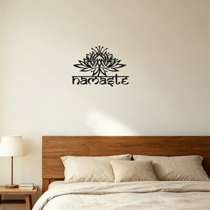 Buddha Stones Decoración de pared de metal y hierro con la inscripción Namaste Peace de Loto Negro - image 11