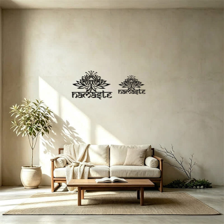 Buddha Stones Decoración de pared de metal y hierro con la inscripción Namaste Peace de Loto Negro - image 15